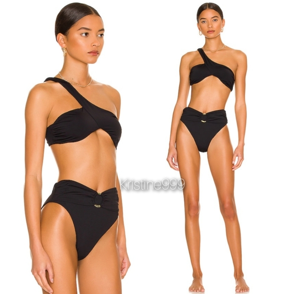WeWoreWhat Asymmetrical Crossover Bikini Set with Gold O Ring Bottom NEW - Picture 2 of 5